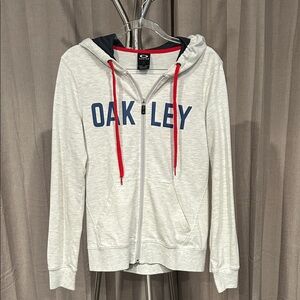 Oakley Gray Zip-Up Hoodie with blue and Red Accents